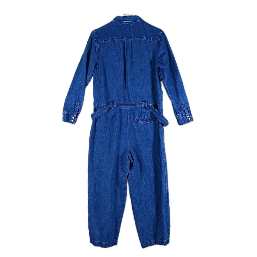 Levis Denim Jumpsuit Women Medium Blue Zip Front Tie Waist Utility Coveralls - Picture 3 of 13